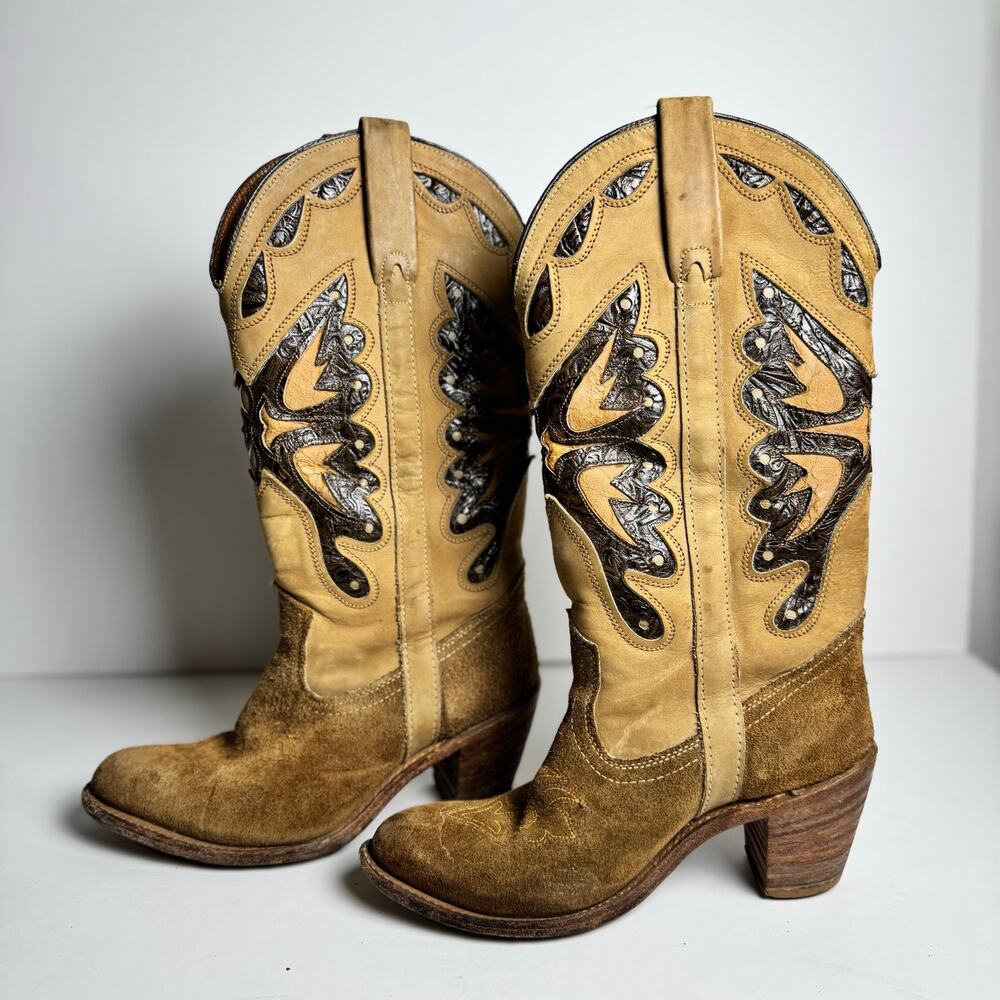 Miss Capezio Western Cowboy Boots Womens 7M Brown Suede Leather USA Vintage Boho - Picture 4 of 14